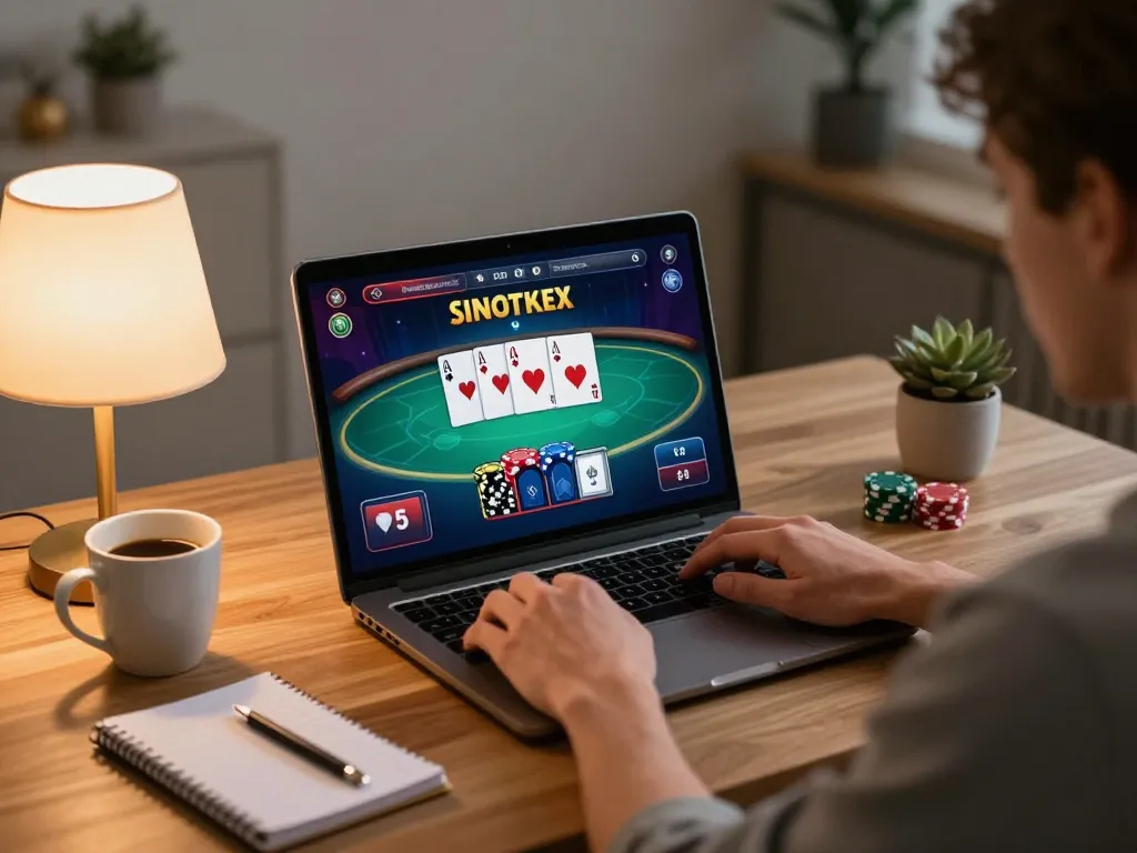 Player engaging with VB88 online casino on laptop, enveloped in a cozy gaming atmosphere.
