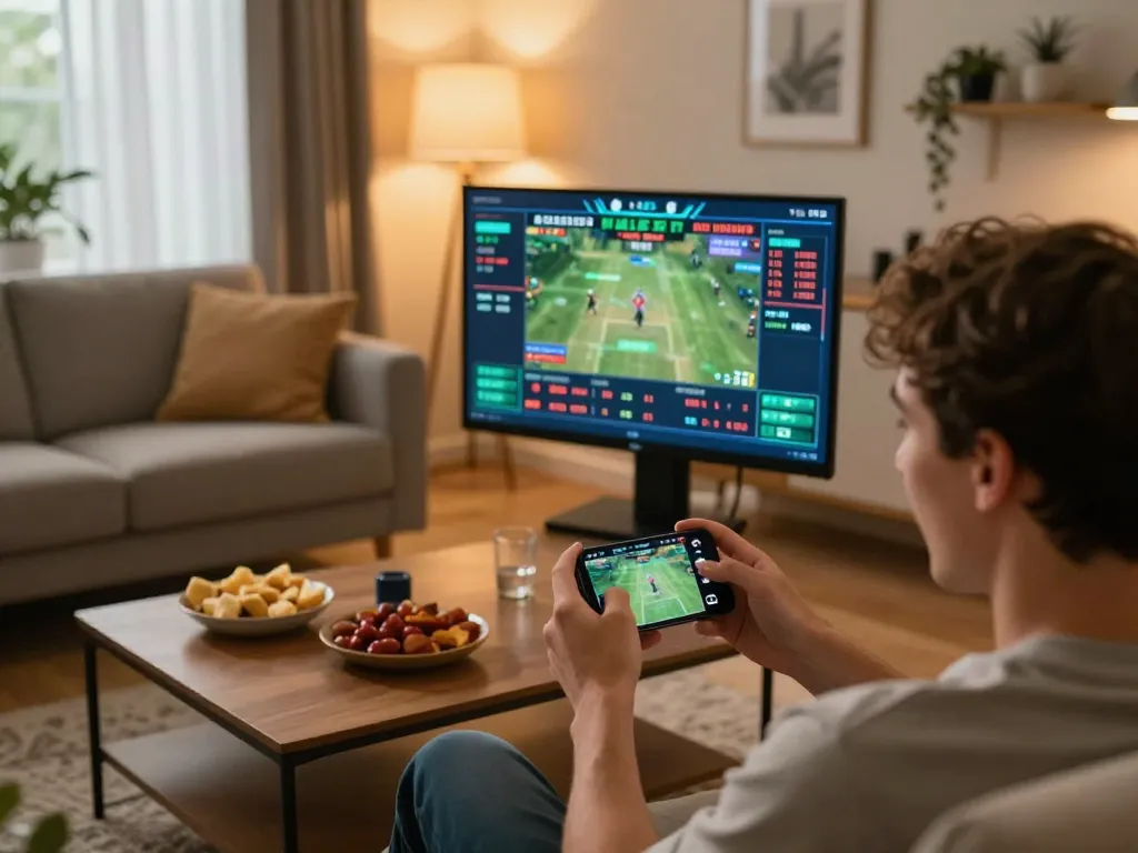 Person using their smartphone to place bets on VSBET, showcasing an engaging online gambling experience.