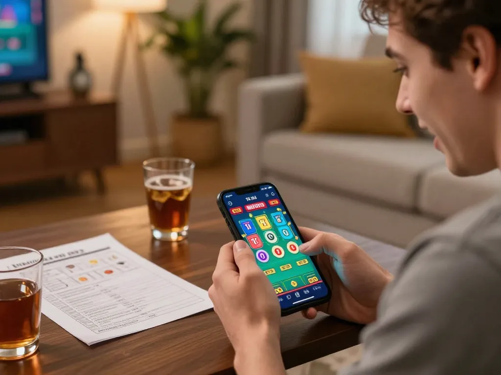 Engaging in Tài Xỉu MD5 betting on mobile app during a cozy home gaming session.