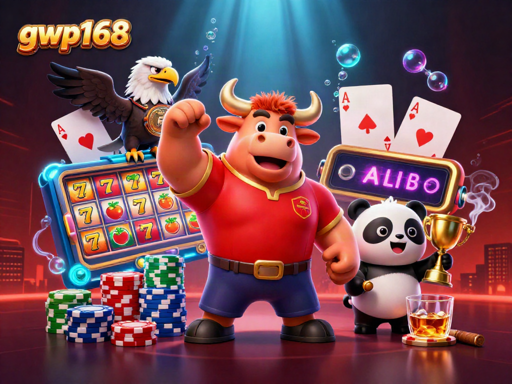GWP168 menawarkan pengalaman bermain slot dengan karakter kasino yang menang dan penuh warna.