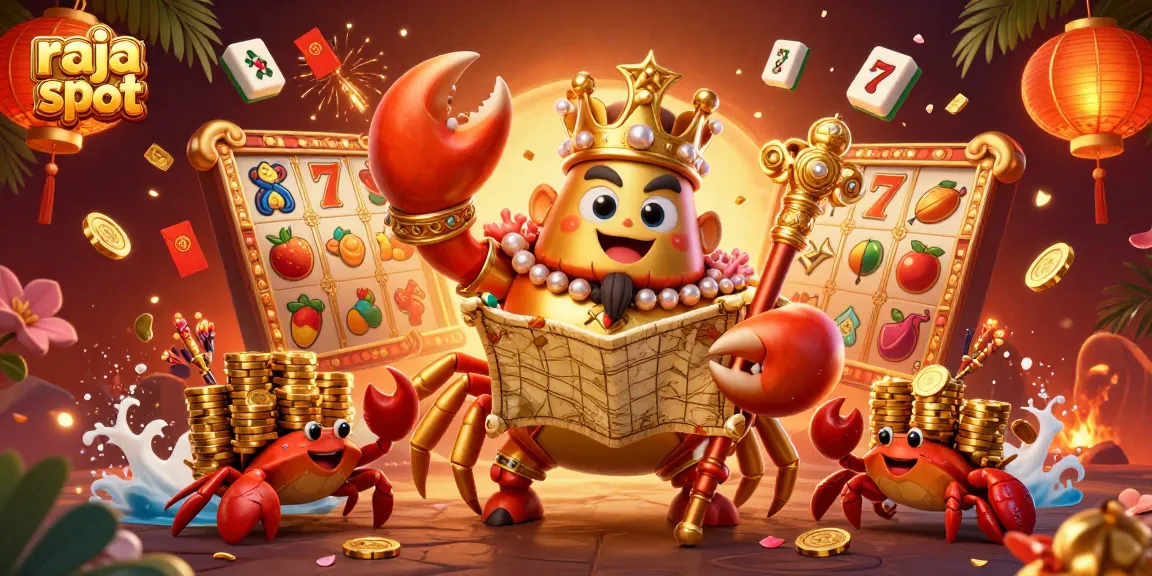 Engage in winning at raja slot with a lavish gaming scene featuring a golden crab emperor.