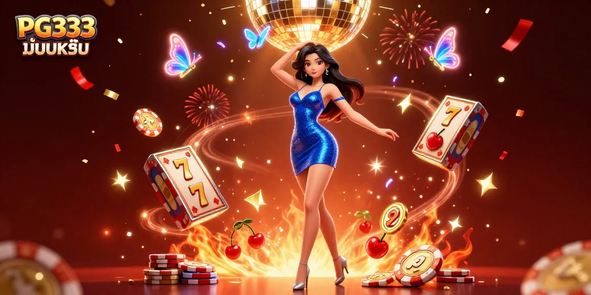 Experience exciting gameplay with PG333 มือถือ as a glamorous dancer immersed in a vibrant casino atmosphere.