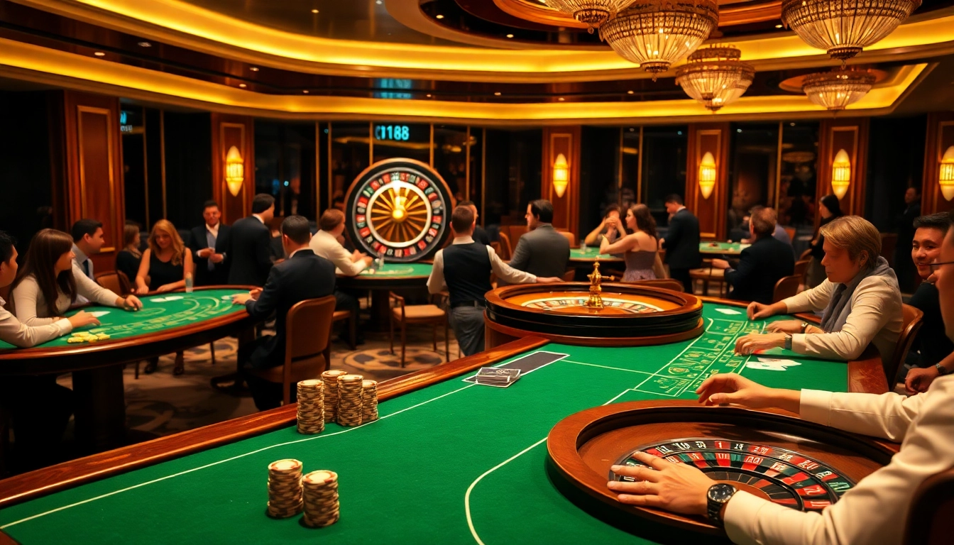 Exciting gameplay at C168 casino, featuring poker chips and roulette wheel in a luxurious setting.
