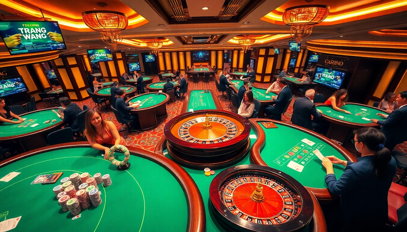 Experience the excitement of TRANG CHỦ VA88 with lively casino tables and vibrant gaming elements.