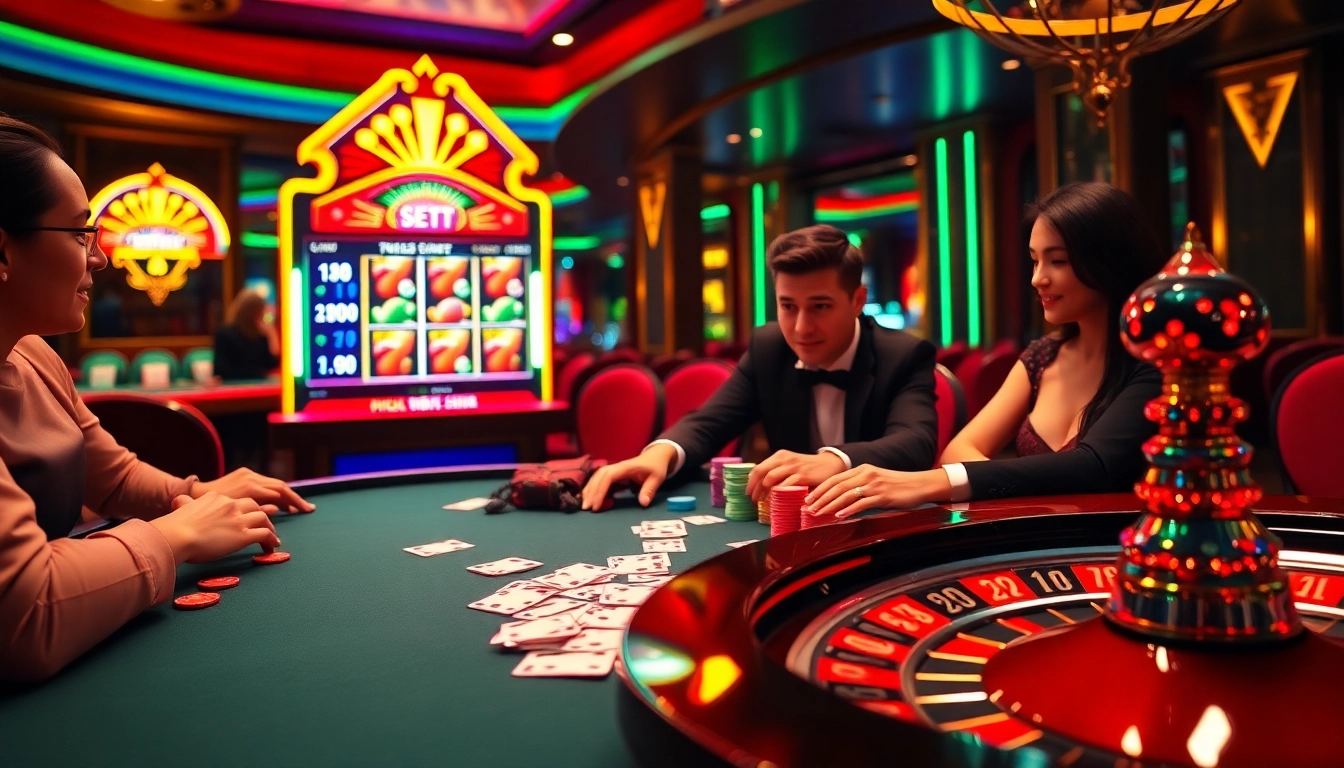 Experience vibrant gameplay at KJC's online casino community seen through a thrilling poker table with colorful chips.