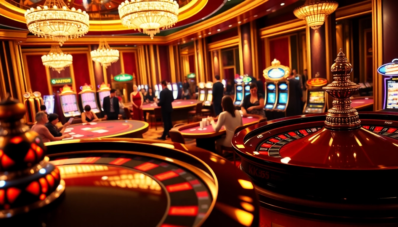 Players engaging at the KK55 casino tables, capturing the thrill of gambling.