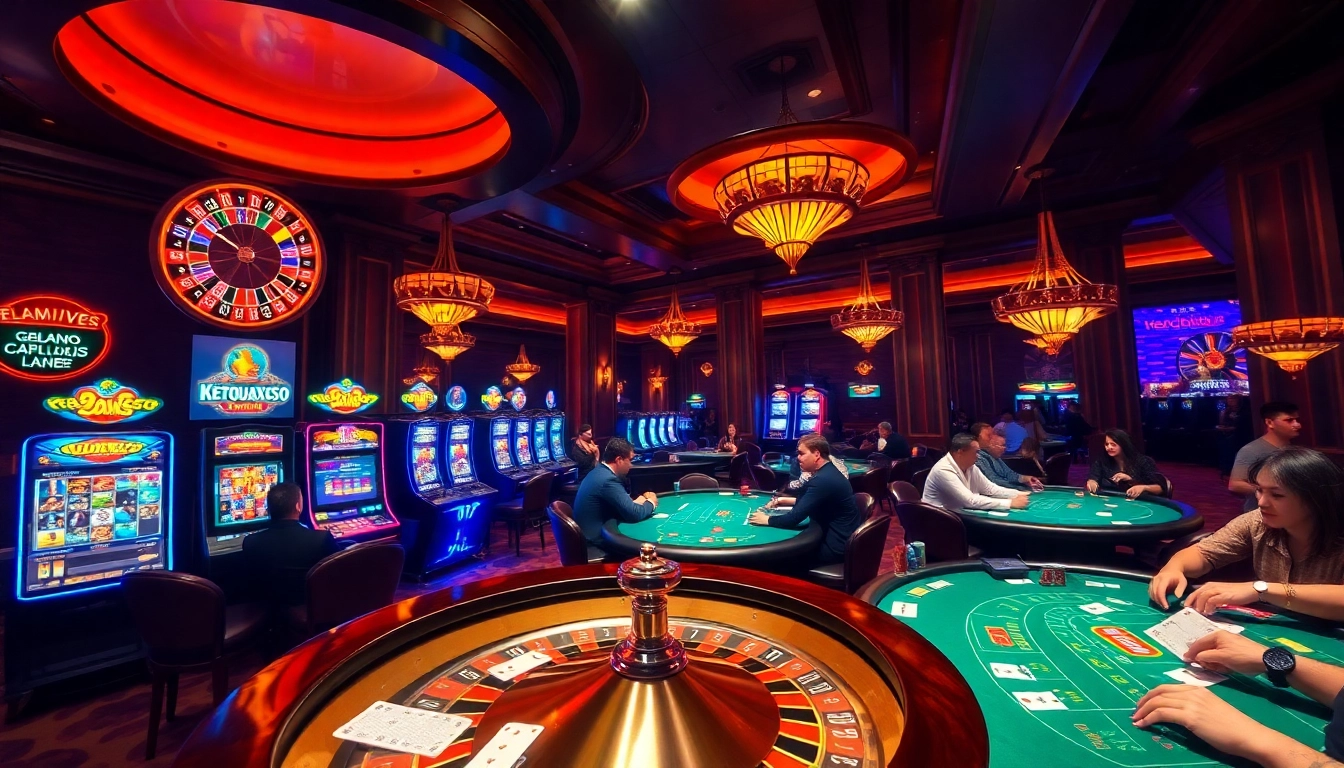 Experience the excitement of Ketquaxoso in a luxurious casino filled with poker tables and slot machines.