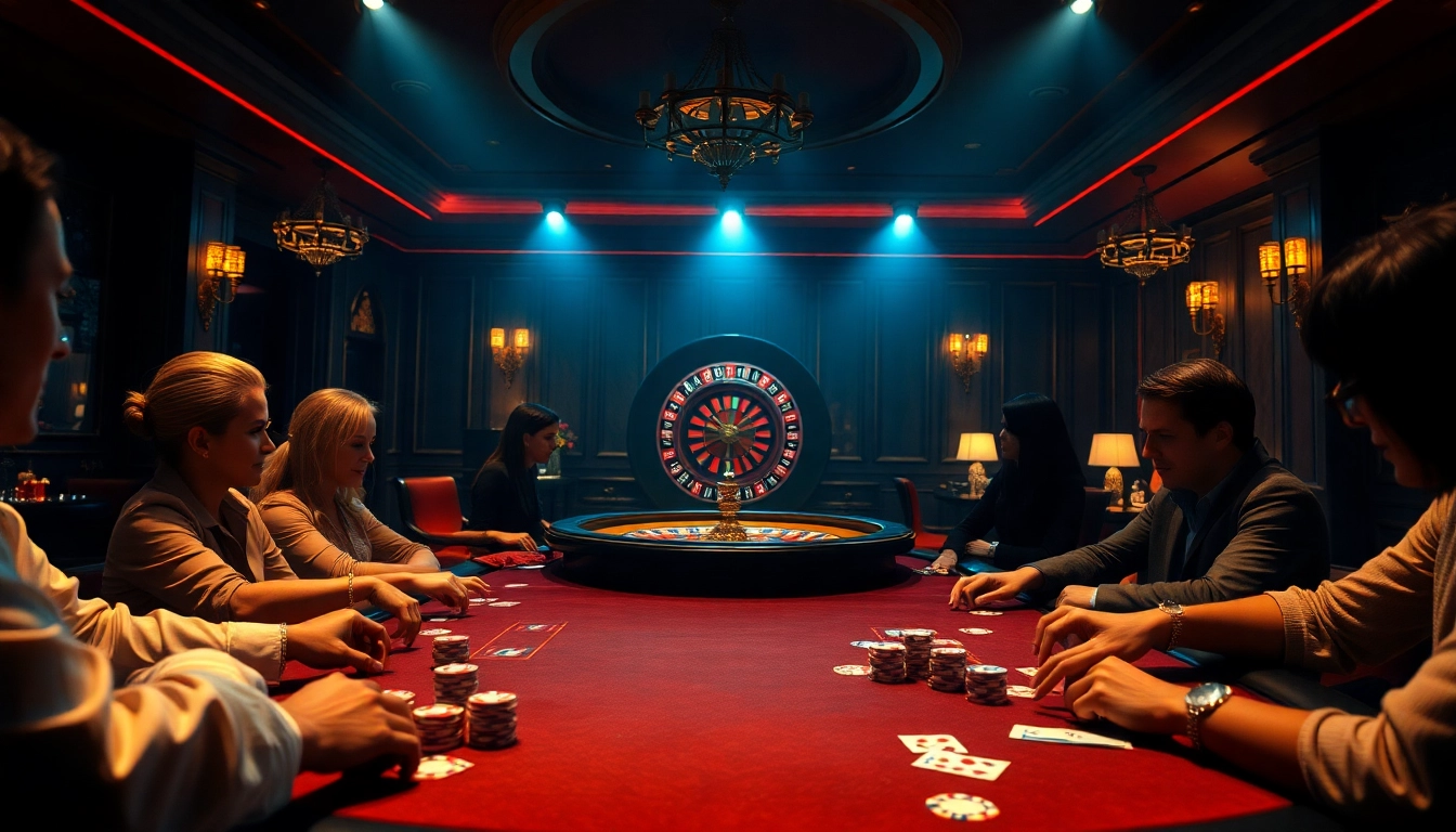Engaging poker players strategize in a glamorous casino room while exploring the hidden wiki dark web theme.