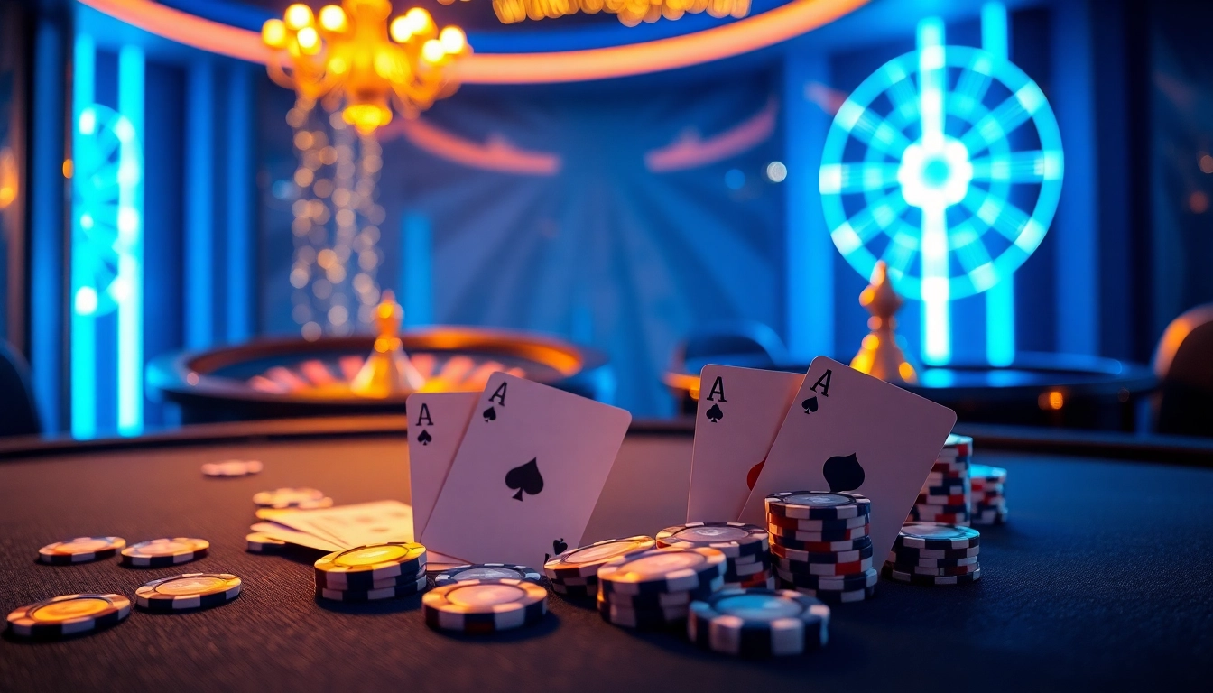 Experience the thrill of the ph365 blue edition with an exciting poker game setup featuring luxurious casino elements.