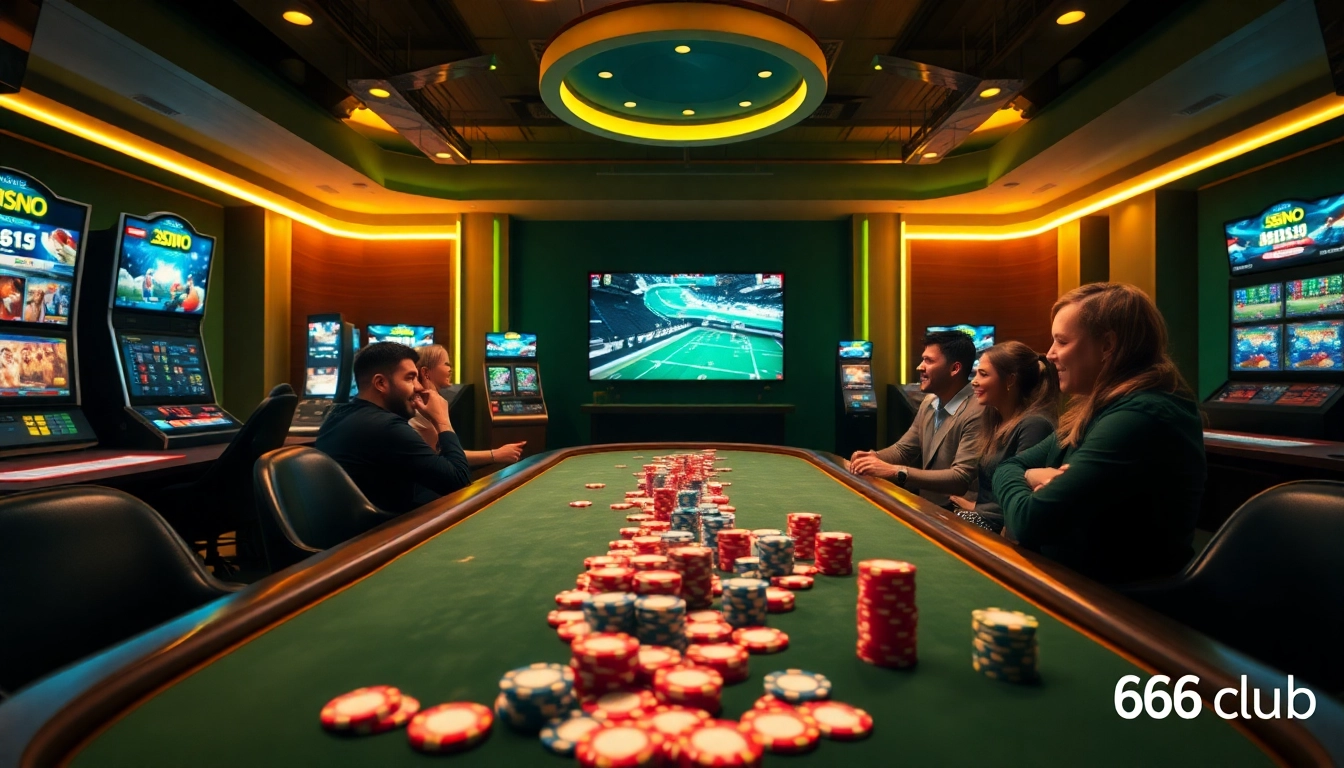 Exciting online casino atmosphere at 66club with vibrant gaming tables and engaged players.