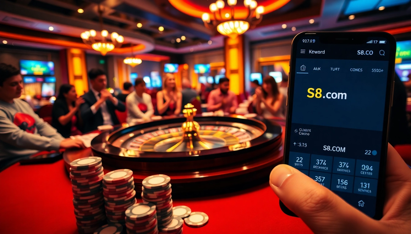 Experience the excitement of gambling at s8com with a roulette table and engaged players.