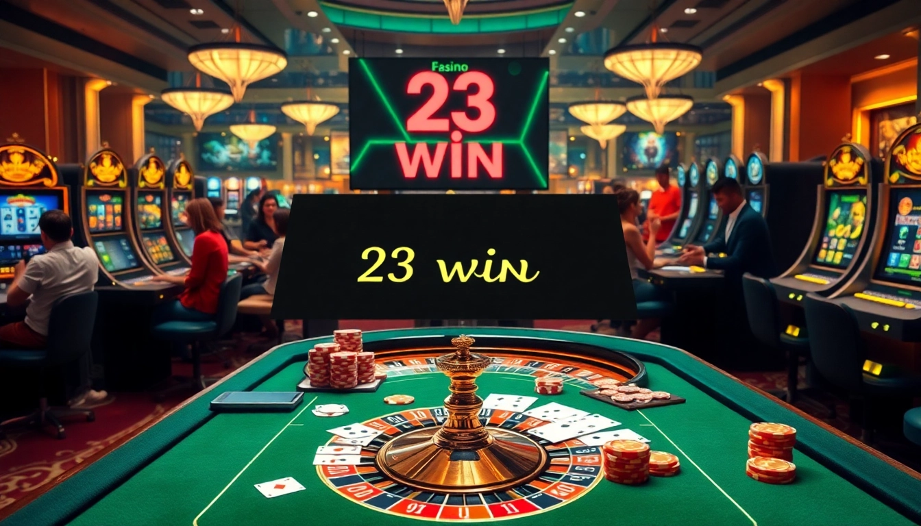 Win big at 23 win with vibrant casino games, cards, and spinning slots in an elegant setting.